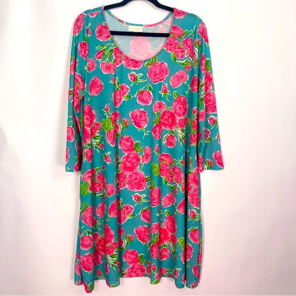 Simply Southern Floral Print Pink Blue Shift Dress Sz Large - Picture 1 of 6